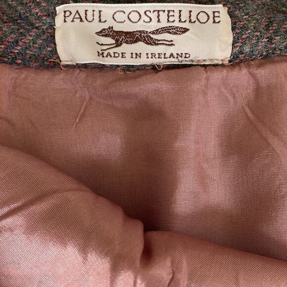 Vintage Ireland Wool Herringbone Pencil Skirt Paul Costelloe Double Back Pleat - Picture 7 of 12